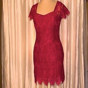 MINKPINK hot pink sexy mini dress lacy short Cap sleeve lace slip lined designer